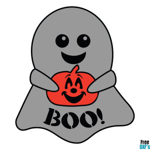 Free Cute Ghost Holding Jack O Lantern Pumpkin DXF