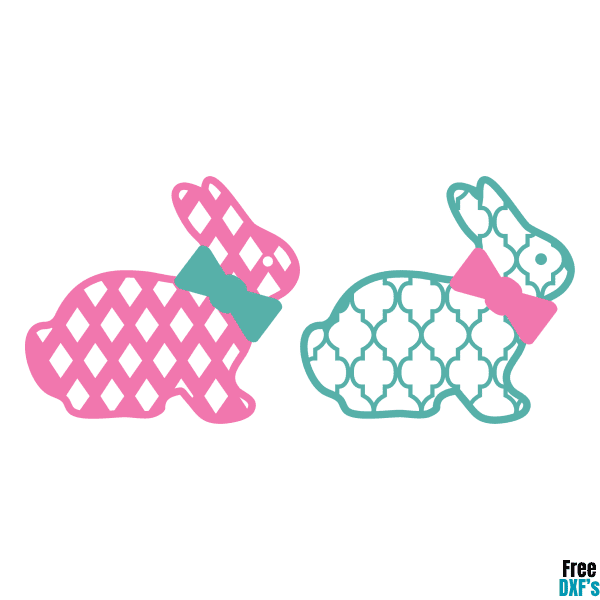 Free Easter Bunny with Bow Diamond and Moroccan Pattern DXF