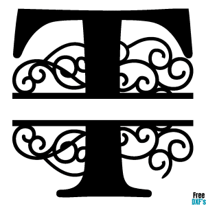 Free Flourish Swirl Split Monogram Letter T DXF