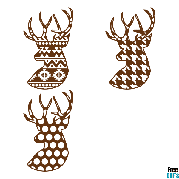 Free Patterned Deer Head Design Set 1 DXF