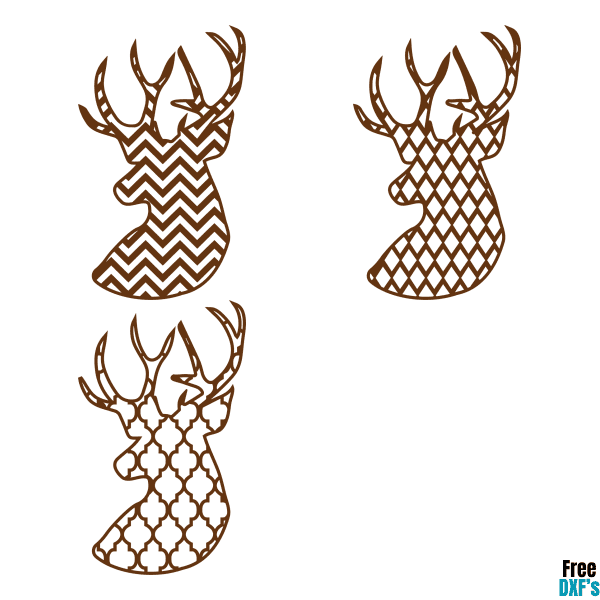 Free Patterned Deer Head Design Set 2 DXF