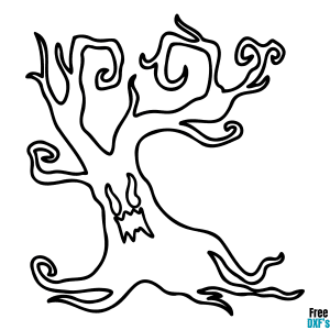 Free Spooky Tree Scary Face DXF