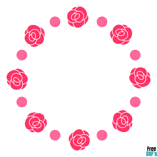 Free Rose Flower Circle Monogram Frame Design DXF