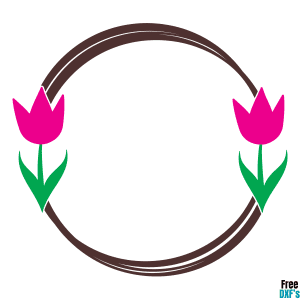 Free Spring Tulip Circle Monogram Frame Design DXF