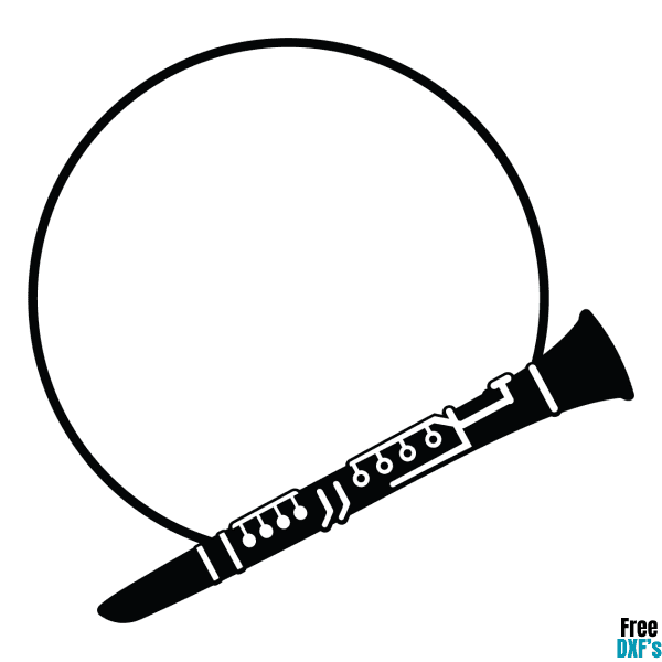 Free Clarinet Circle Monogram Frame Design DXF