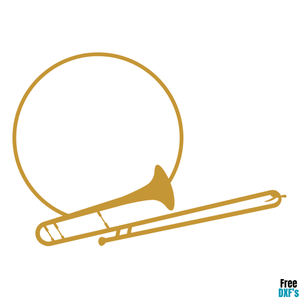 Free Trombone Circle Monogram Frame Design DXF