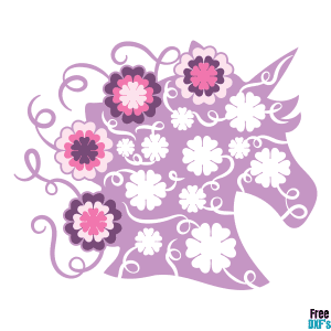 Free Unicorn Head Flowers and Swirls Design DXF