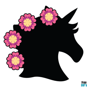 Free Unicorn Head Silhouette with Flowers Design DXF