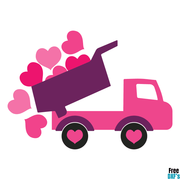 Free Dump Truck with Falling Hearts DXF