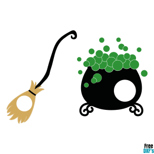 Free Halloween Witches Cauldron and Broom Monogram Designs DXF
