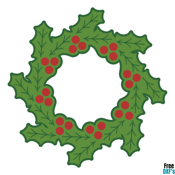 Free Christmas Holly Wreath Circle Frame Design DXF