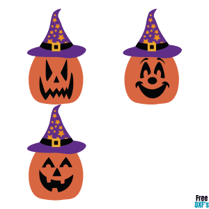 Free Pumpkin Jack O Lantern Faces with Hat Design Set 2 DXF