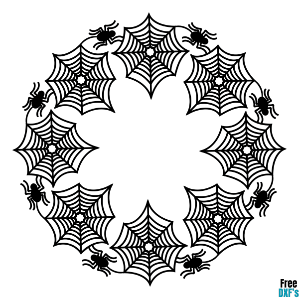 Free Spider and Spider Web Monogram Frame Design DXF