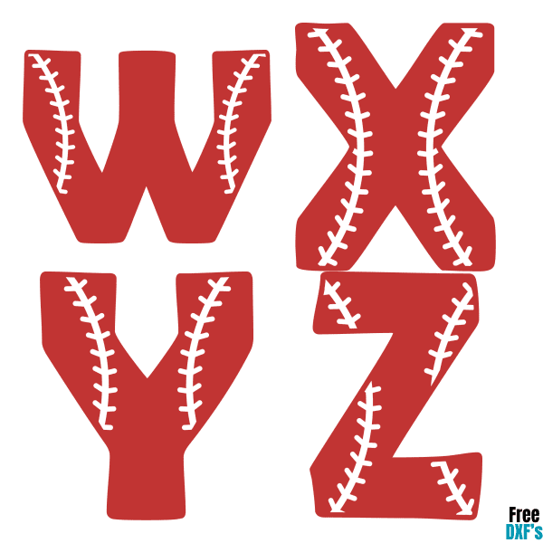 Free Baseball Alphabet Letters W X Y Z DXF